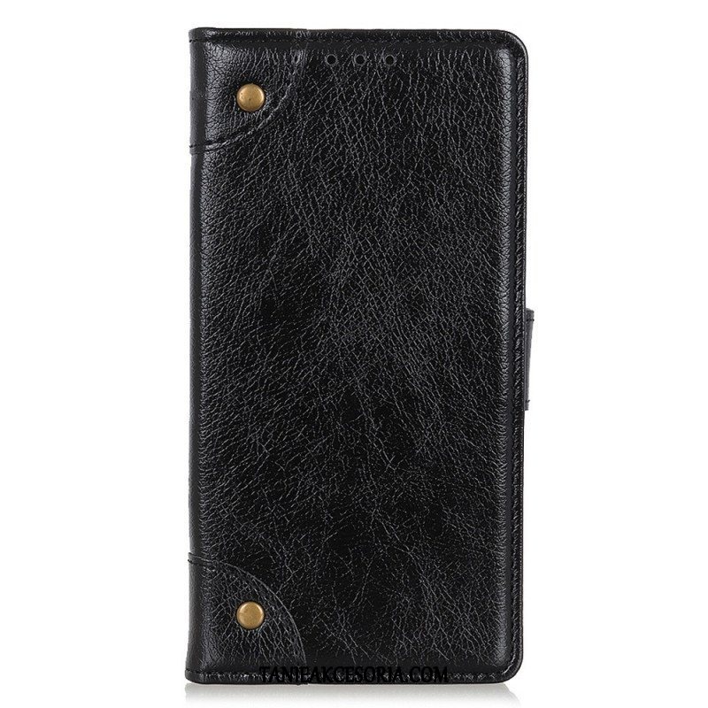 Etui Folio do Sony Xperia 1 IV Stylowa Skóra Nappa Z Nitami