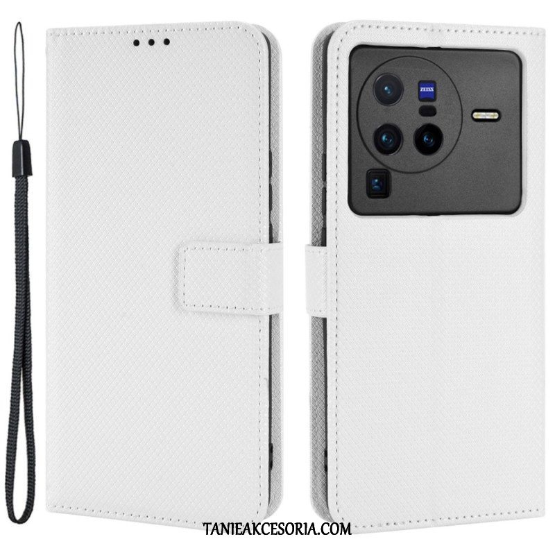 Etui Folio do Vivo X80 Pro z Łańcuch Pasek Z Włókna Węglowego