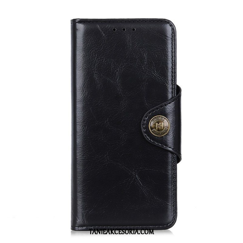 Etui Folio do Xiaomi Redmi Note 11 Pro / 11 Pro 5G Guzik Khazneh Z Imitacji Lakierowanej Skóry