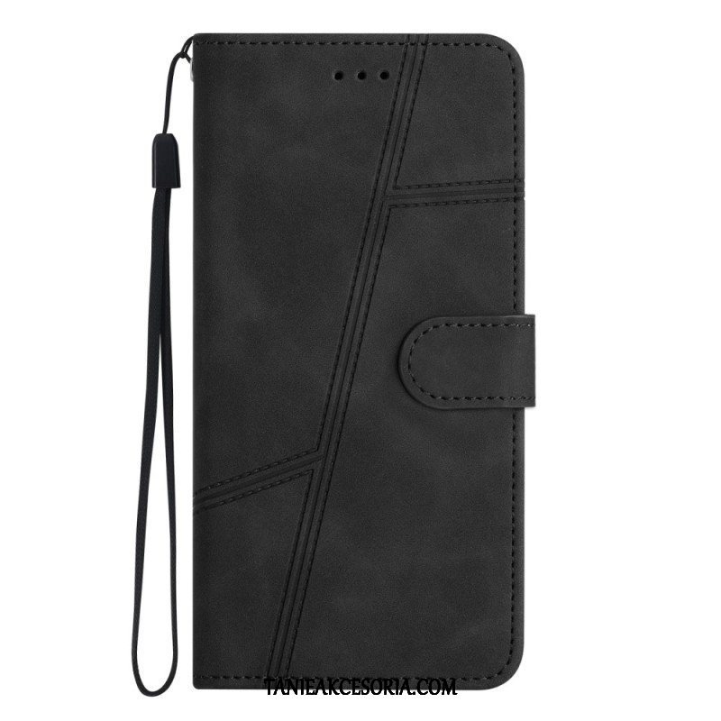 Etui Folio do Xiaomi Redmi Note 12 5G z Łańcuch Paskowaty Geometryczny Skórzany Styl