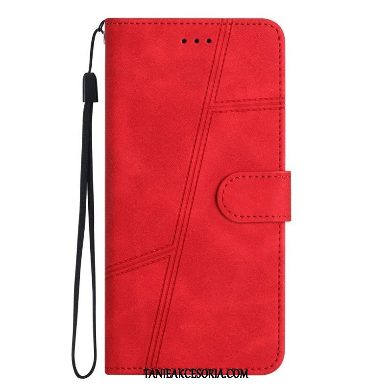 Etui Folio do Xiaomi Redmi Note 12 5G z Łańcuch Paskowaty Geometryczny Skórzany Styl