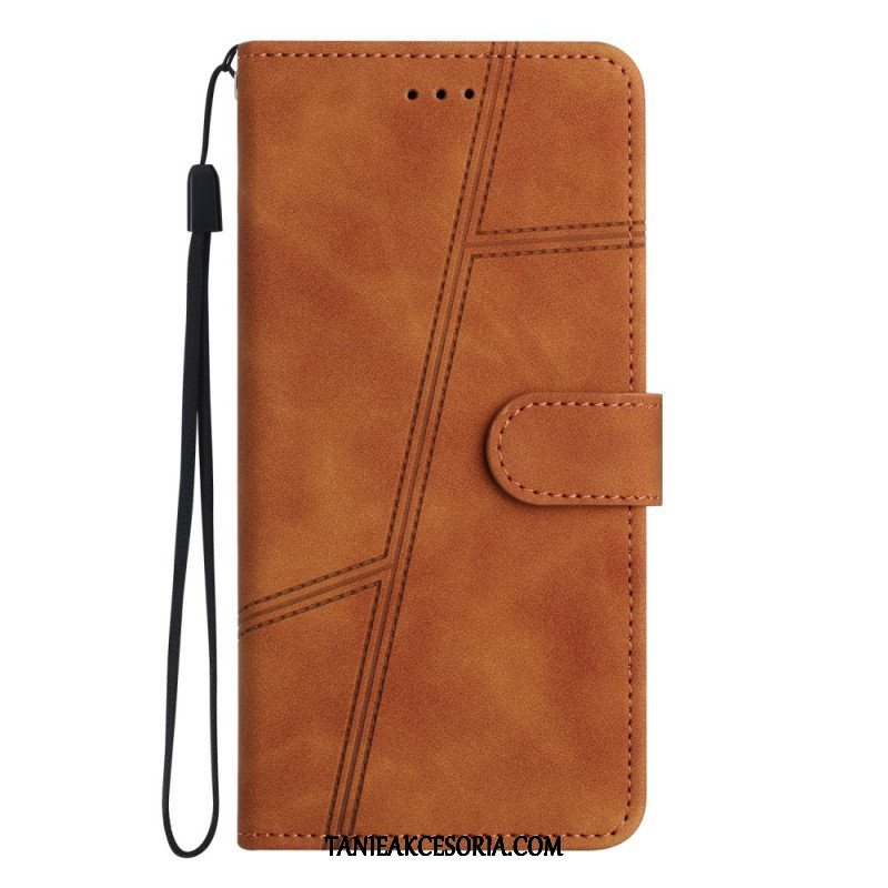 Etui Folio do Xiaomi Redmi Note 12 5G z Łańcuch Paskowaty Geometryczny Skórzany Styl