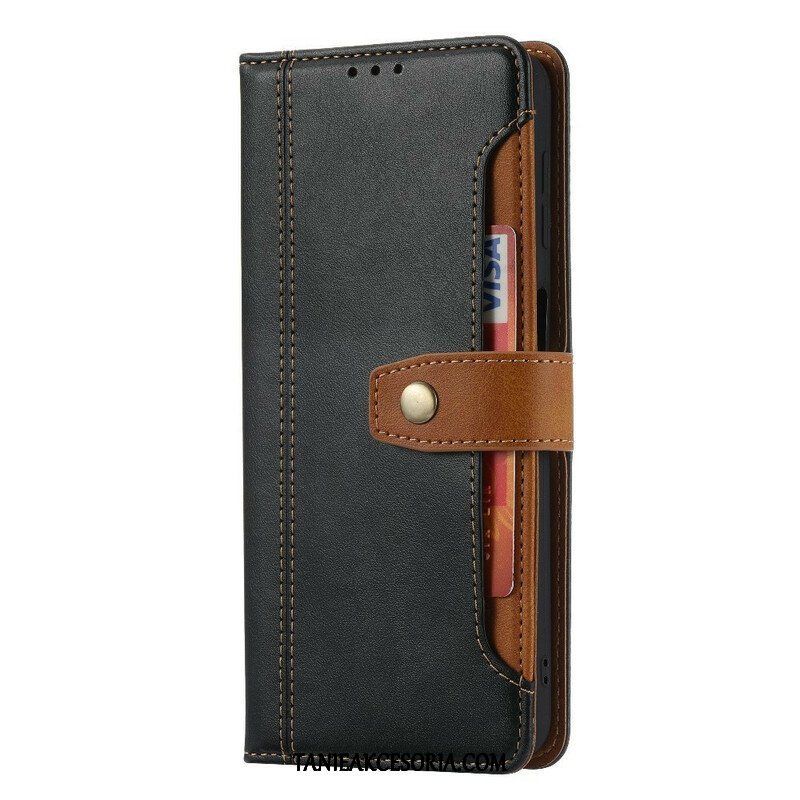 Etui Folio do iPhone 13 Mini Etui Na Karty Z Przodu I Pasek Z Efektem Skóry