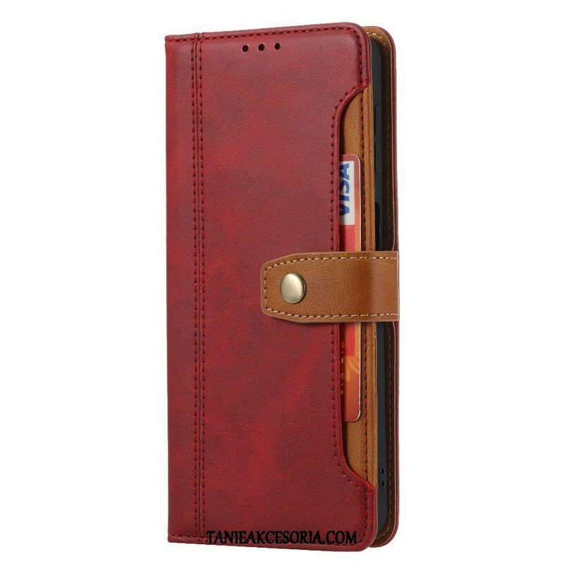 Etui Folio do iPhone 13 Mini Etui Na Karty Z Przodu I Pasek Z Efektem Skóry