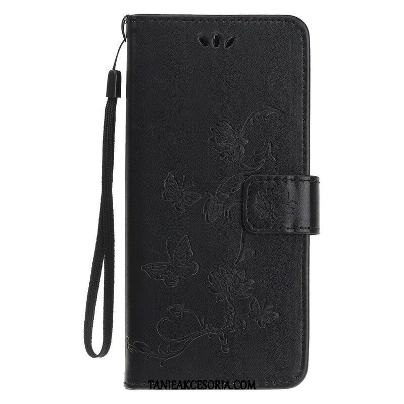 Etui Folio do iPhone 13 Mini z Łańcuch Pasek W Motyle I Kwiaty