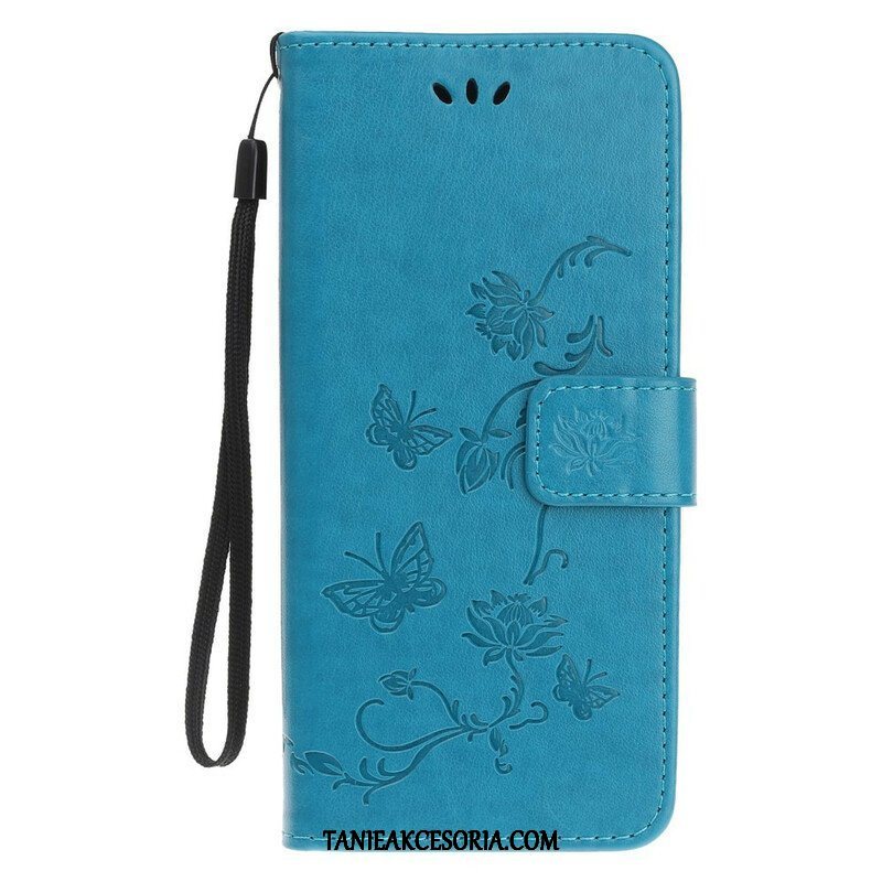 Etui Folio do iPhone 13 Mini z Łańcuch Pasek W Motyle I Kwiaty