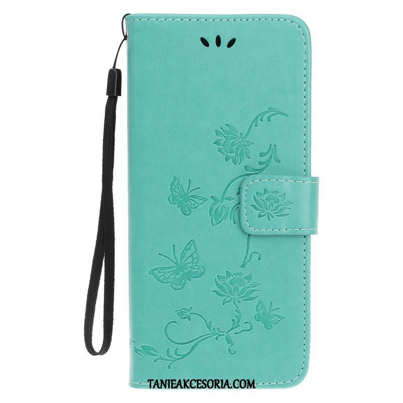 Etui Folio do iPhone 13 Mini z Łańcuch Pasek W Motyle I Kwiaty