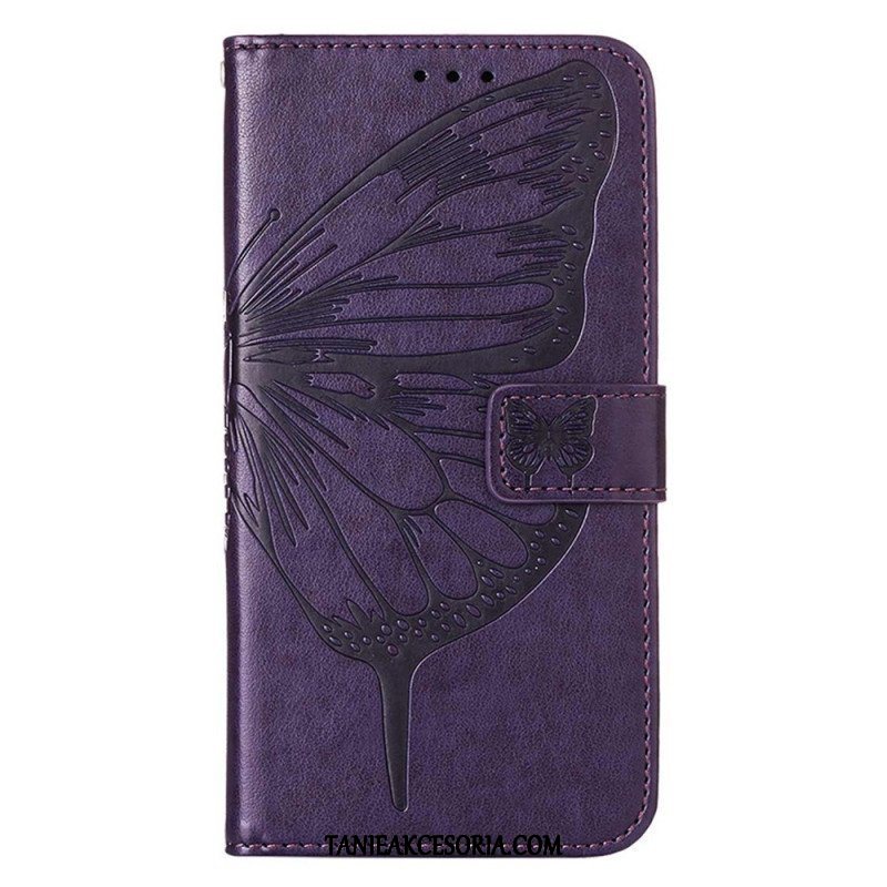 Etui Folio do iPhone 14 Pro Max z Łańcuch Barokowy Motyl Z Paskami