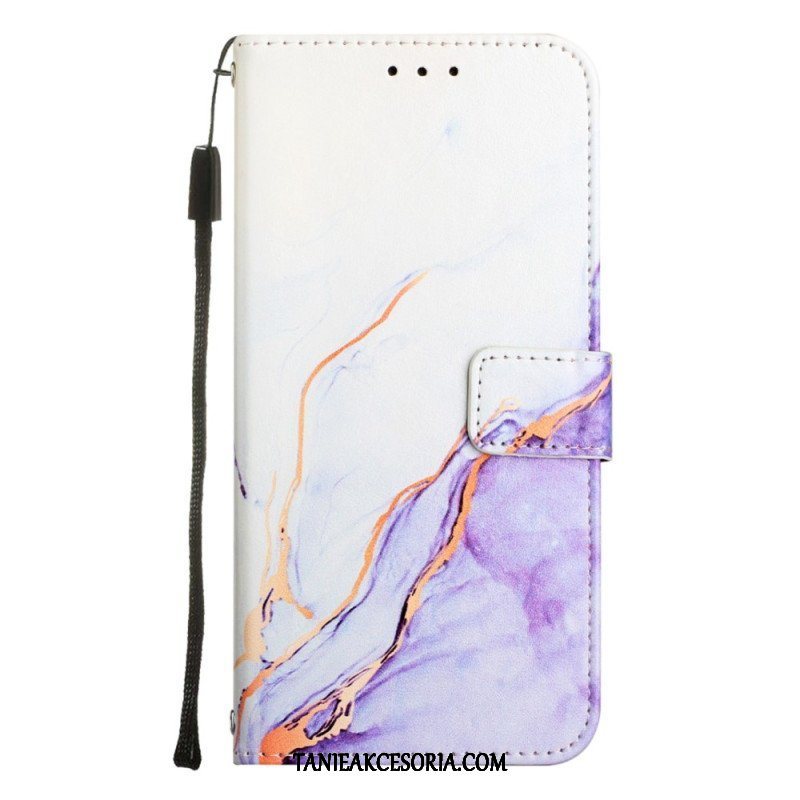 Etui Folio do iPhone 14 Pro Max z Łańcuch Pasek Marmuru