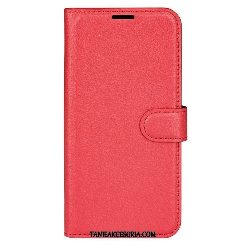 Etui Folio do iPhone 15 Klasyczna Sztuczna Skóra Litchi