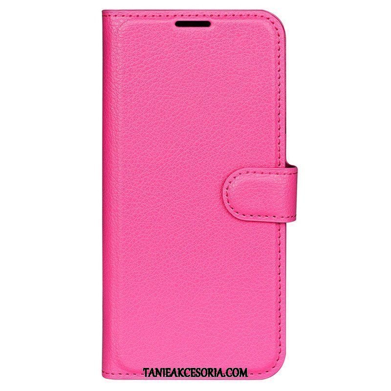 Etui Folio do iPhone 15 Klasyczna Sztuczna Skóra Litchi