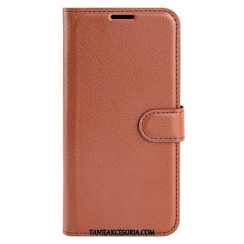 Etui Folio do iPhone 15 Klasyczna Sztuczna Skóra Litchi