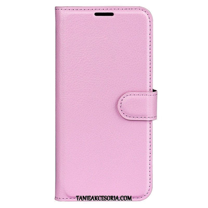 Etui Folio do iPhone 15 Klasyczna Sztuczna Skóra Litchi