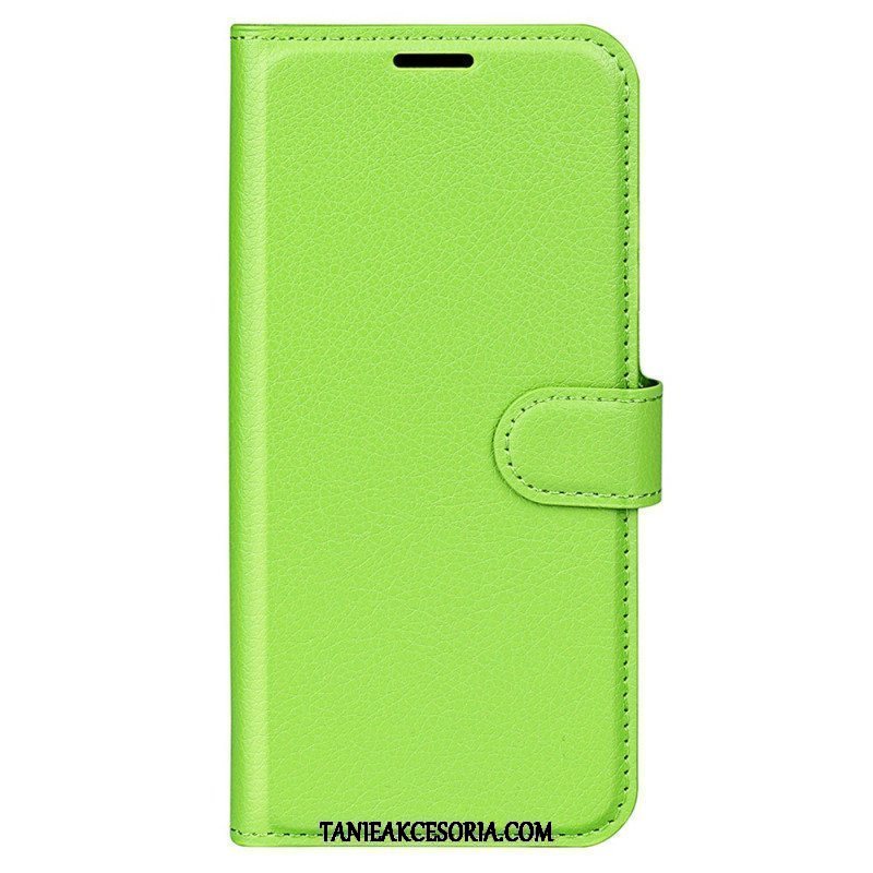 Etui Folio do iPhone 15 Klasyczna Sztuczna Skóra Litchi