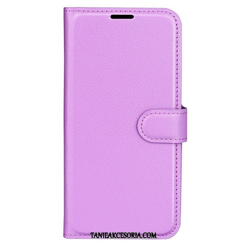 Etui Folio do iPhone 15 Klasyczna Sztuczna Skóra Litchi