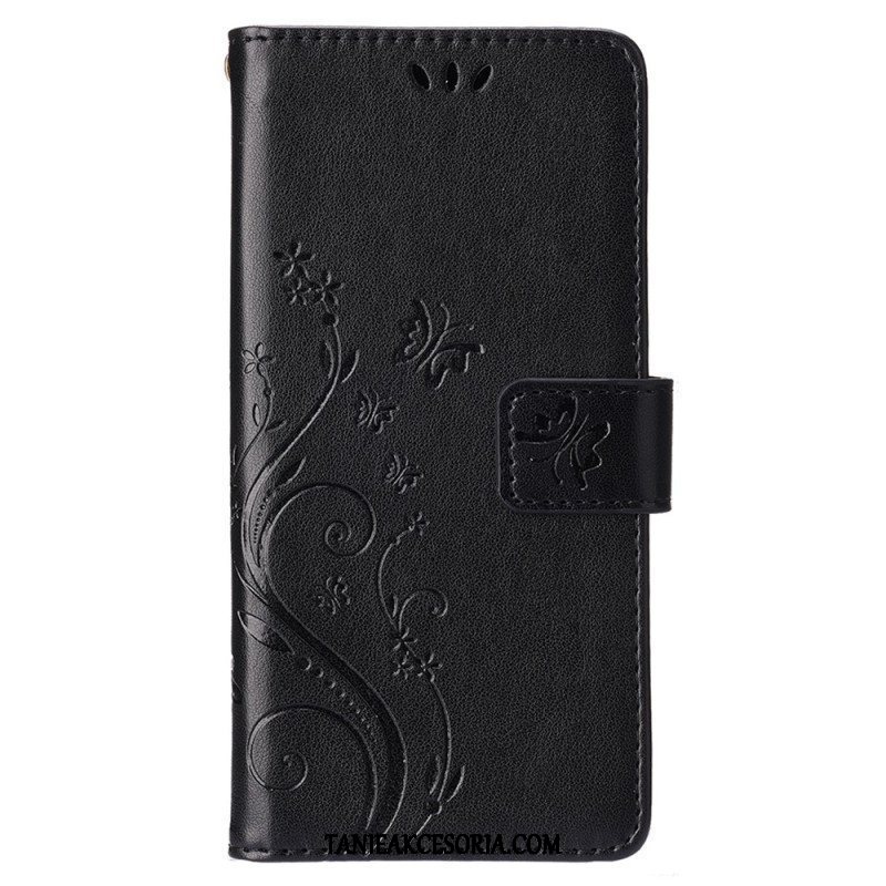 Etui Folio do iPhone 15 Kwiaty Ze Smyczą