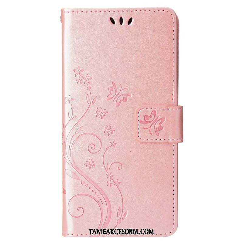 Etui Folio do iPhone 15 Kwiaty Ze Smyczą