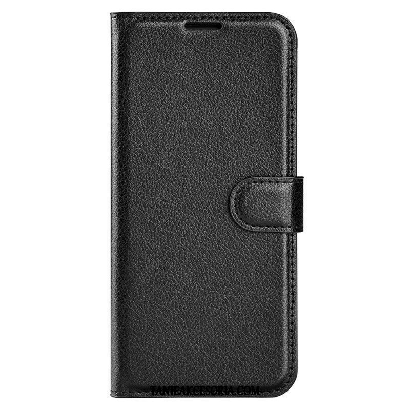 Etui Folio do iPhone 15 Plus Klasyczna Sztuczna Skóra Litchi