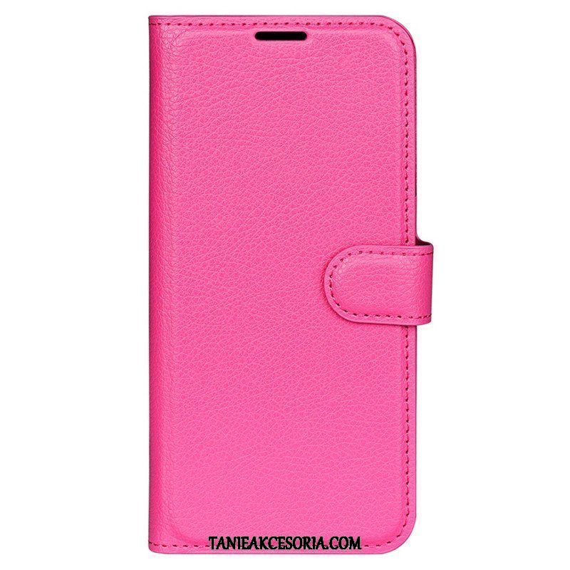 Etui Folio do iPhone 15 Pro Klasyczna Sztuczna Skóra Litchi