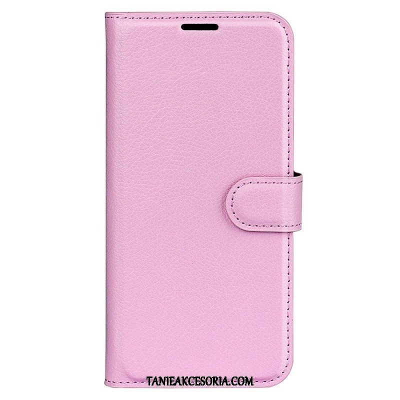 Etui Folio do iPhone 15 Pro Klasyczna Sztuczna Skóra Litchi