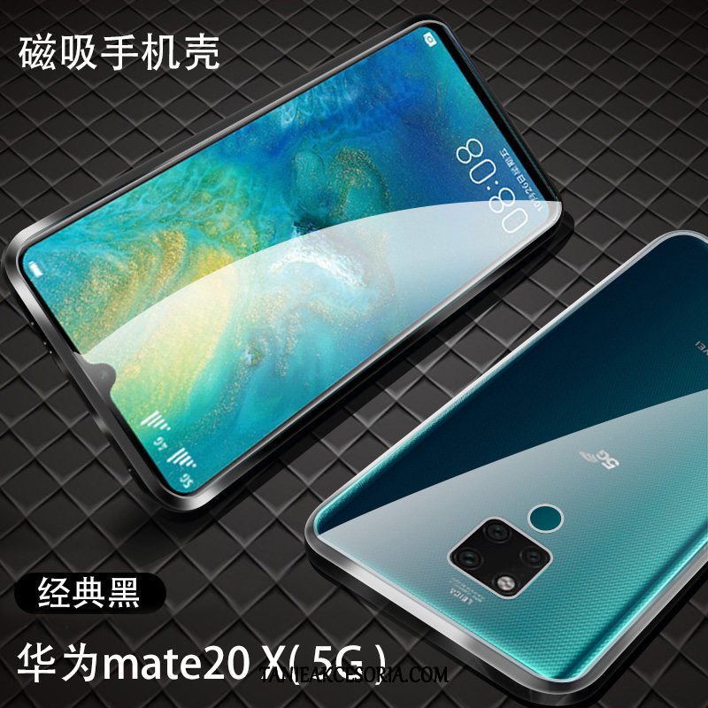 Etui Huawei Mate 20 X (5g) Szkło Przezroczysty Czerwony Netto, Pokrowce Huawei Mate 20 X (5g) Dwustronny All Inclusive Cienkie