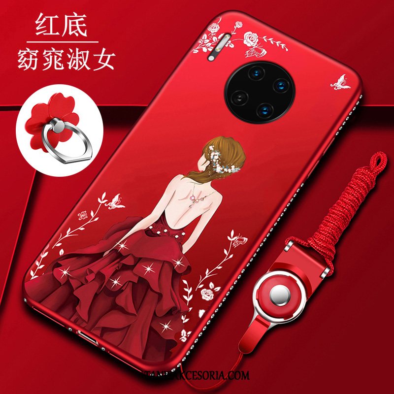 Etui Huawei Mate 30 Lady Osobowość Z Kryształkami, Obudowa Huawei Mate 30 Miękki Telefon Komórkowy Czerwony