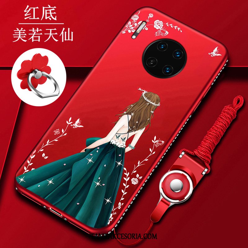 Etui Huawei Mate 30 Lady Osobowość Z Kryształkami, Obudowa Huawei Mate 30 Miękki Telefon Komórkowy Czerwony