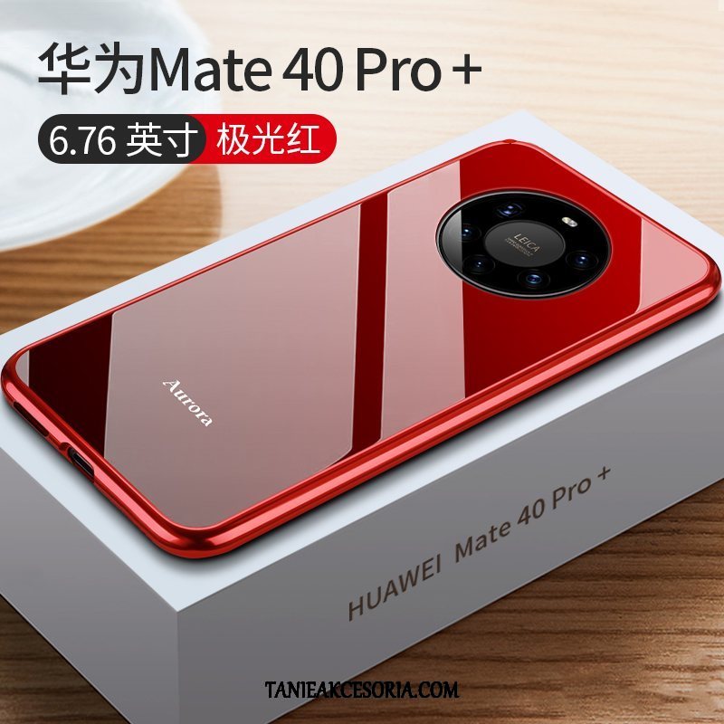 Etui Huawei Mate 40 Pro+ Czerwony Netto Nowy Szkło, Futerał Huawei Mate 40 Pro+ Metal Cienkie Granica