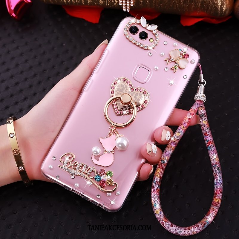 Etui Huawei P Smart Wspornik Z Kryształkami Rhinestone, Futerał Huawei P Smart Różowe Telefon Komórkowy Wisząca Szyja