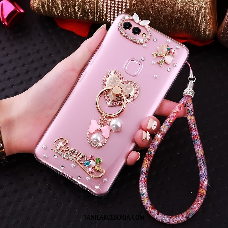 Etui Huawei P Smart Wspornik Z Kryształkami Rhinestone, Futerał Huawei P Smart Różowe Telefon Komórkowy Wisząca Szyja