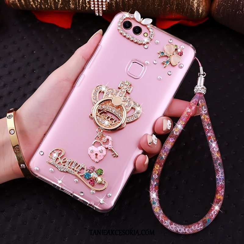 Etui Huawei P Smart Wspornik Z Kryształkami Rhinestone, Futerał Huawei P Smart Różowe Telefon Komórkowy Wisząca Szyja