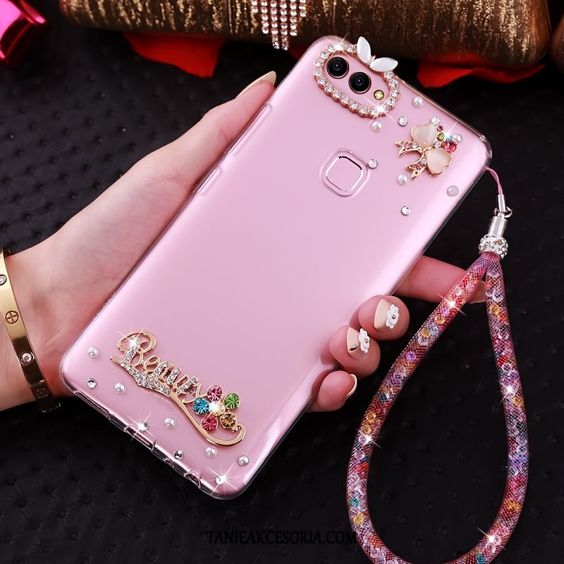 Etui Huawei P Smart Wspornik Z Kryształkami Rhinestone, Futerał Huawei P Smart Różowe Telefon Komórkowy Wisząca Szyja