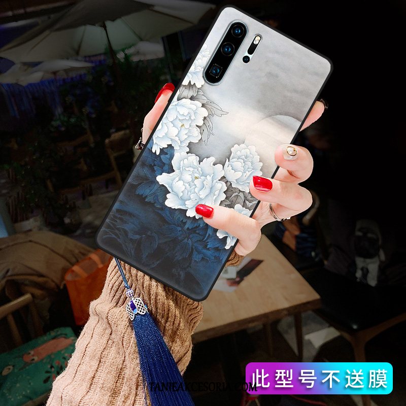 Etui Huawei P30 Pro Silikonowe Kwiaty Zielony, Futerał Huawei P30 Pro Nubuku Piwonia Anti-fall