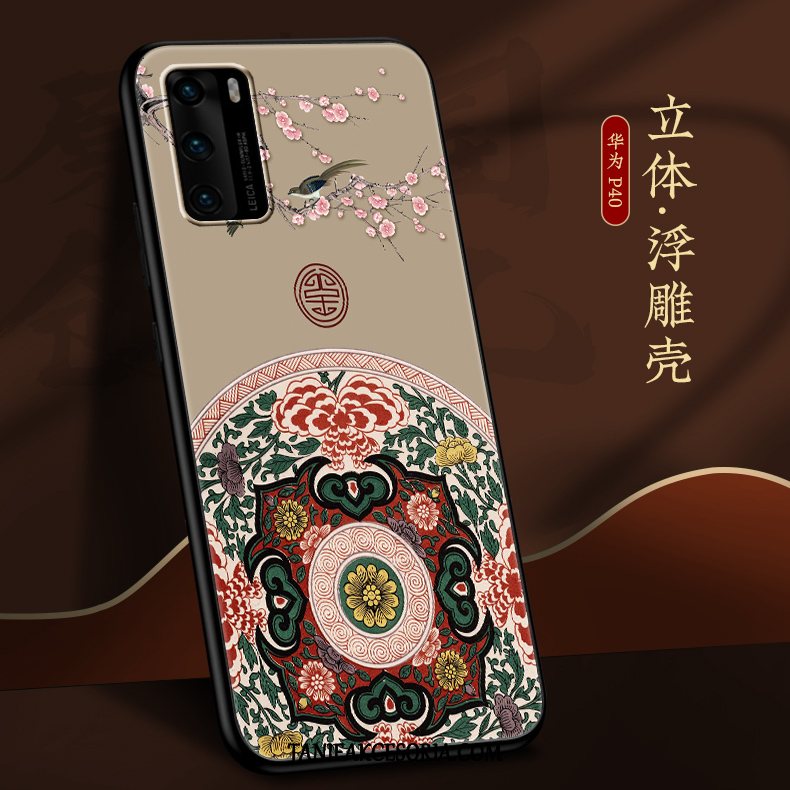 Etui Huawei P40 Modna Marka Anti-fall Nubuku, Pokrowce Huawei P40 Cienkie Chiński Styl Nowy Beige Farbe