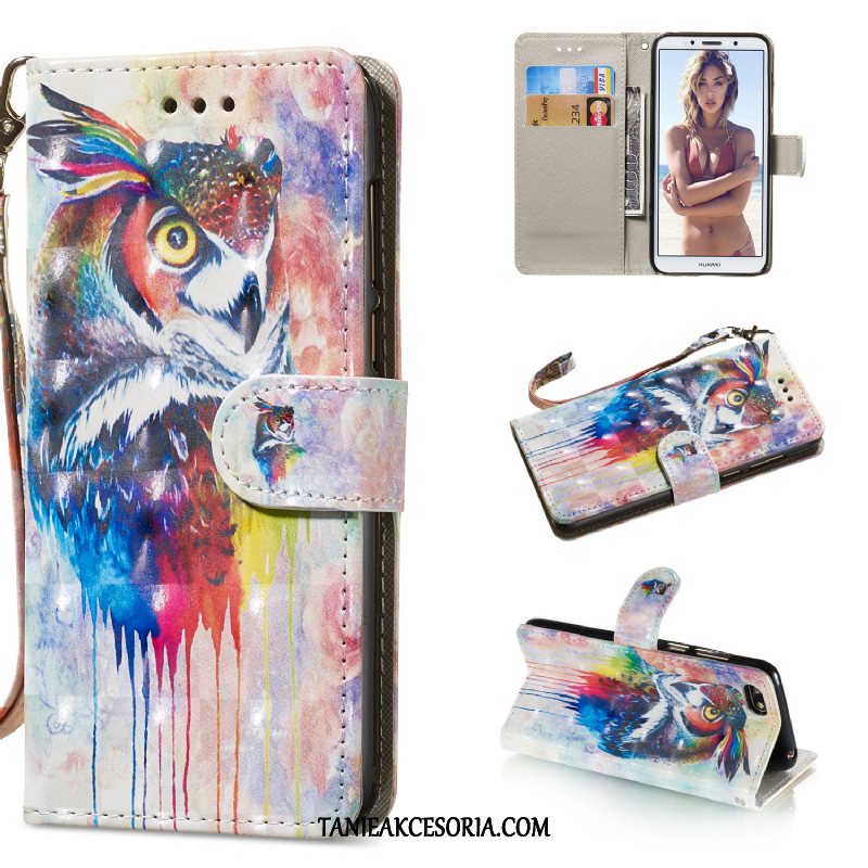 Etui Huawei Y5 2018 Niebieski Wzór Skórzany Futerał, Obudowa Huawei Y5 2018 Wspornik Ochraniacz Kolor