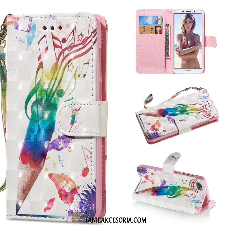 Etui Huawei Y5 2018 Niebieski Wzór Skórzany Futerał, Obudowa Huawei Y5 2018 Wspornik Ochraniacz Kolor