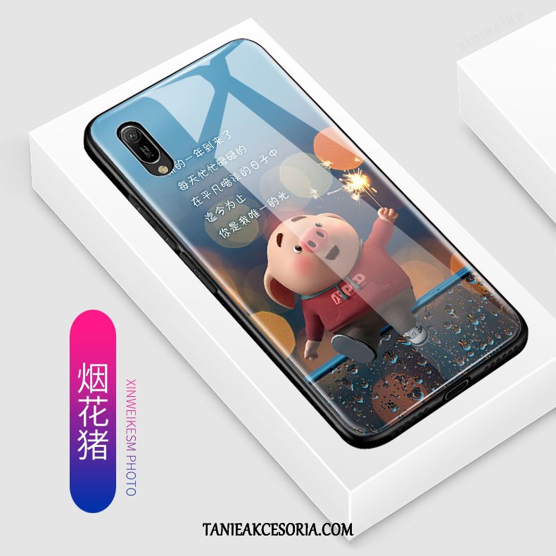 Etui Huawei Y6 2019 Kreskówka Telefon Komórkowy Szkło Hartowane, Obudowa Huawei Y6 2019 Nubuku Proszek Czerwony