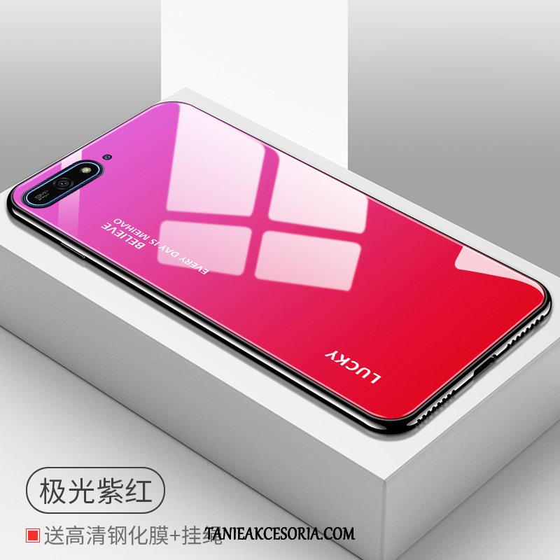 Etui Huawei Y7 2018 Szkło Filmy Purpurowy, Futerał Huawei Y7 2018 Telefon Komórkowy Gradient Szkło Hartowane