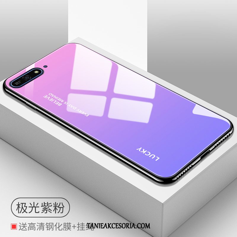 Etui Huawei Y7 2018 Szkło Filmy Purpurowy, Futerał Huawei Y7 2018 Telefon Komórkowy Gradient Szkło Hartowane