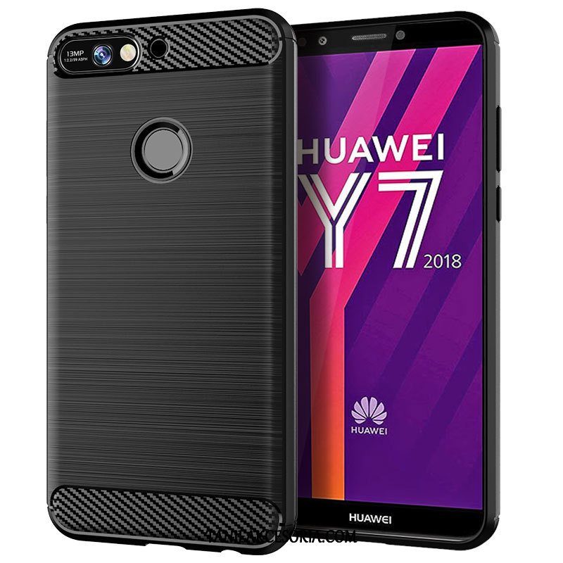 Etui Huawei Y7 2018 Wzór Miękki Włókno, Futerał Huawei Y7 2018 Czerwony Anti-fall Silikonowe