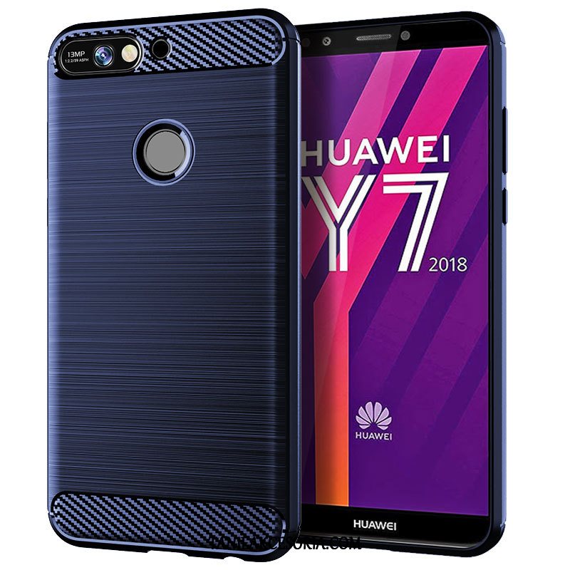 Etui Huawei Y7 2018 Wzór Miękki Włókno, Futerał Huawei Y7 2018 Czerwony Anti-fall Silikonowe