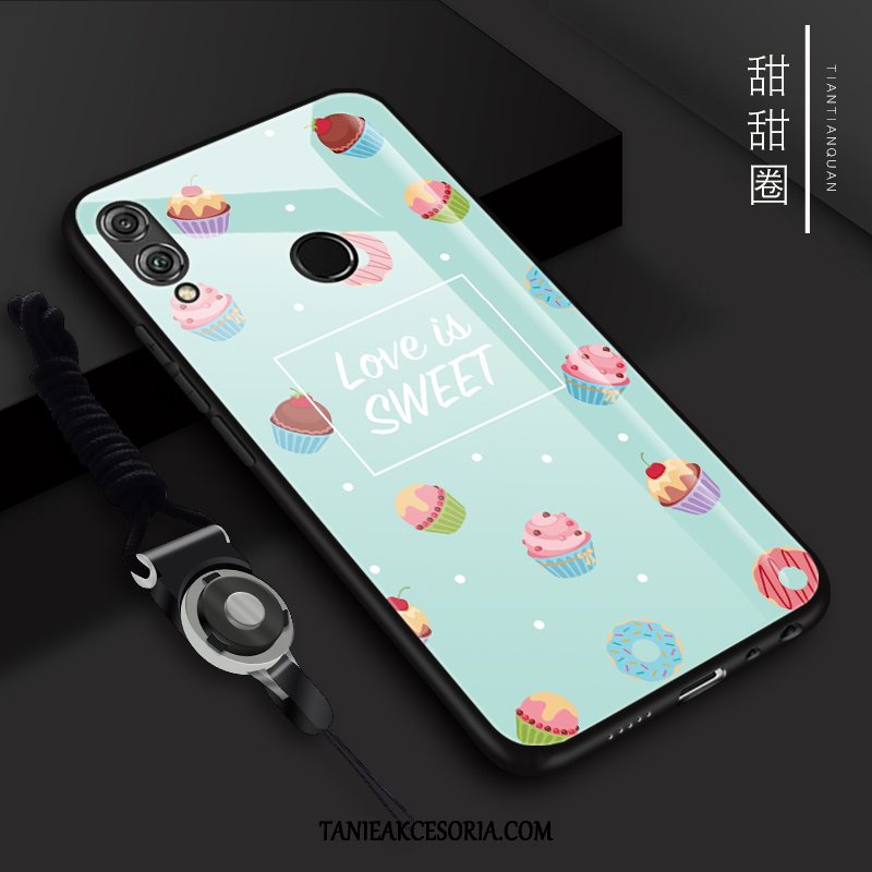 Etui Huawei Y7 2019 Szkło Hartowane Ciemno Niebieski Ochraniacz, Obudowa Huawei Y7 2019 Tylna Pokrywa Kwiaty Odporny Na Zarysowania