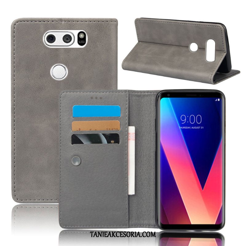 Etui Lg V30 Ciemno Telefon Komórkowy Karta, Obudowa Lg V30 Skórzany Futerał Szary Anti-fall