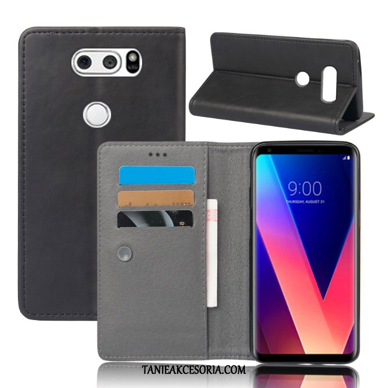 Etui Lg V30 Ciemno Telefon Komórkowy Karta, Obudowa Lg V30 Skórzany Futerał Szary Anti-fall