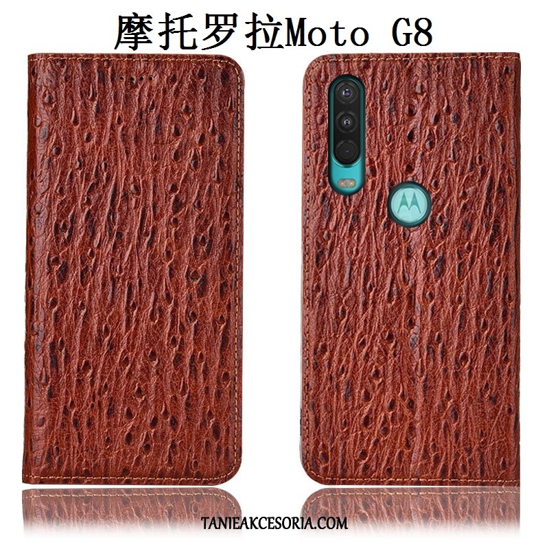 Etui Moto G8 Anti-fall Prawdziwa Skóra Ptak, Obudowa Moto G8 Ciemno Niebieski Ochraniacz Telefon Komórkowy