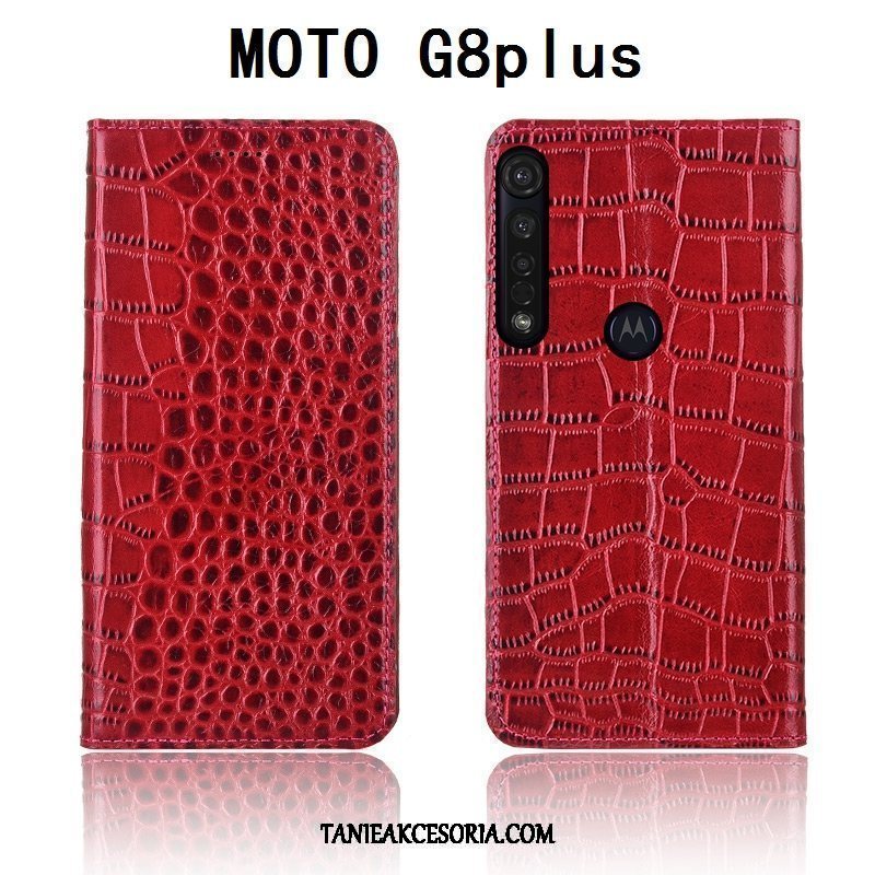 Etui Moto G8 Plus Krokodyl All Inclusive Klapa, Futerał Moto G8 Plus Anti-fall Prawdziwa Skóra Miękki Braun