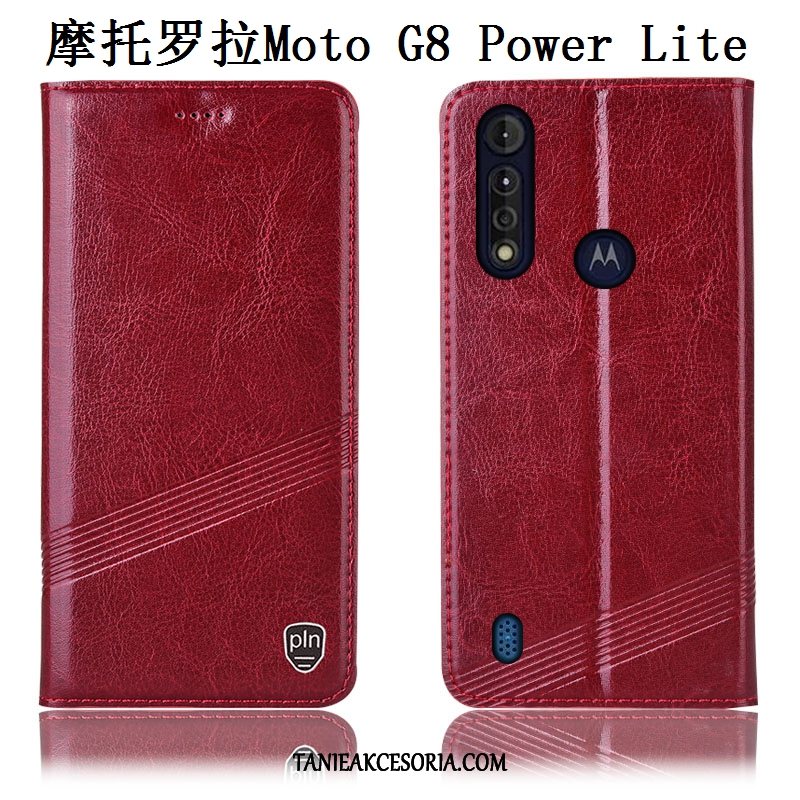 Etui Moto G8 Power Lite Ochraniacz Wzór Prawdziwa Skóra, Obudowa Moto G8 Power Lite Anti-fall Czarny Telefon Komórkowy