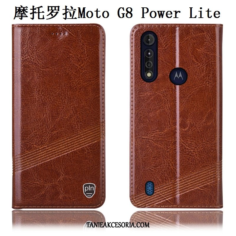 Etui Moto G8 Power Lite Ochraniacz Wzór Prawdziwa Skóra, Obudowa Moto G8 Power Lite Anti-fall Czarny Telefon Komórkowy