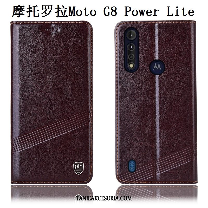 Etui Moto G8 Power Lite Ochraniacz Wzór Prawdziwa Skóra, Obudowa Moto G8 Power Lite Anti-fall Czarny Telefon Komórkowy