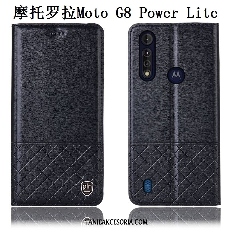 Etui Moto G8 Power Lite Telefon Komórkowy Niebieski Anti-fall, Obudowa Moto G8 Power Lite Skórzany Futerał Prawdziwa Skóra